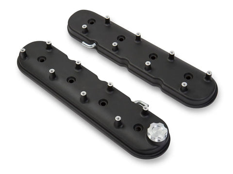 Holley LS Valve Covers - Satin Black Textured Finish Standard Height LS Valve Covers w/ Coil Mounting Posts, Cast A...