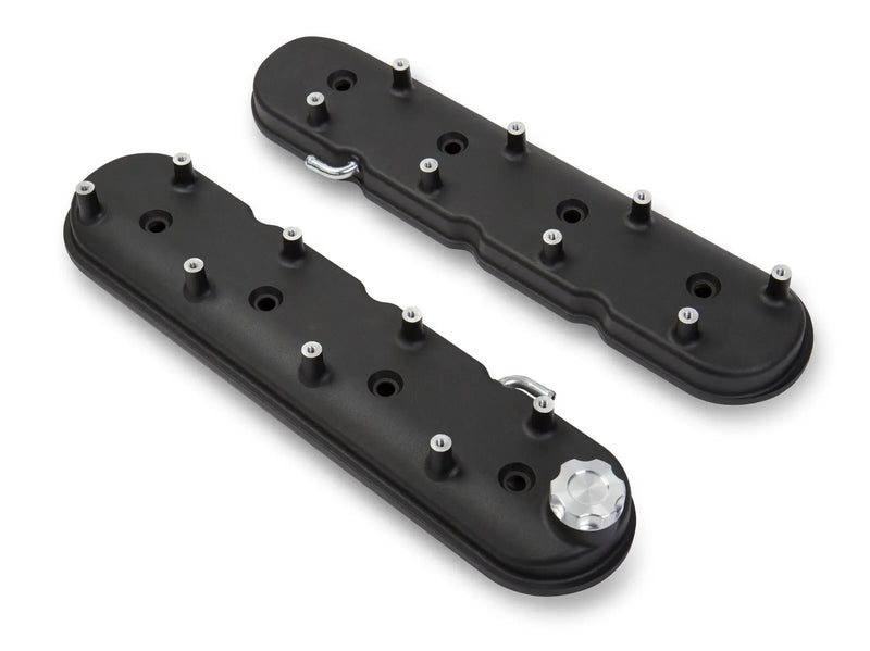 Holley LS Valve Covers - Satin Black Textured Finish Standard Height LS Valve Covers w/ Coil Mounting Posts, Cast A...