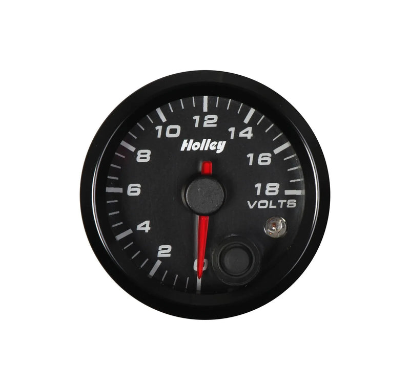 Holley Analog Style Voltage Gauge Black 2-1/16" Voltage 8-18 volts- logo
