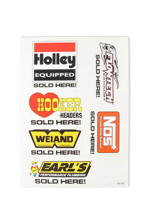 Holley Assorted Brands Sold Here Decal Sheet 13" x 18" Brand Sold Here decal sheet