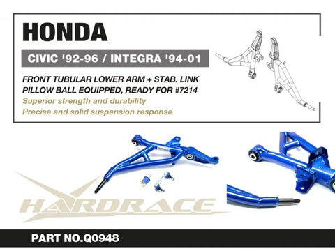 Hard Race Front Tubular Lower Control Arm Set (Civic 92-95/Integra 94-01)
