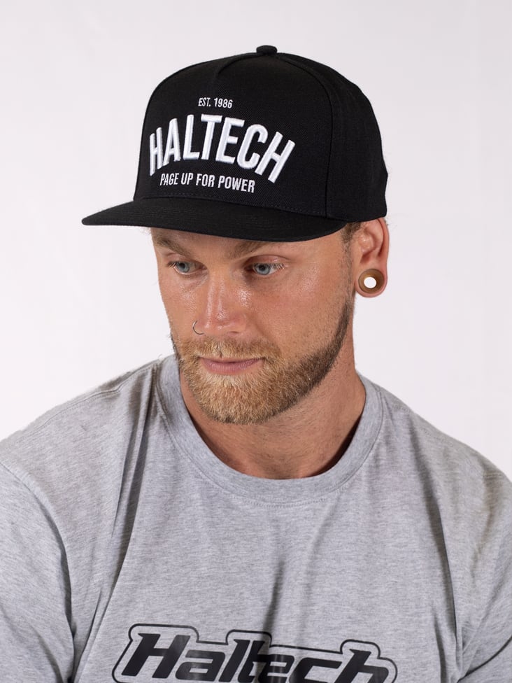 Haltech Snap Back Cap Black with White Text