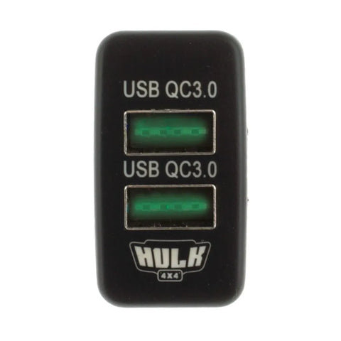 Hulk 4x4 Dual QC3 USB Socket - Green Led (HiAce 05-13/FJ Cruiser 07-13) — fits Toyota Landcruiser Prado 120 Series