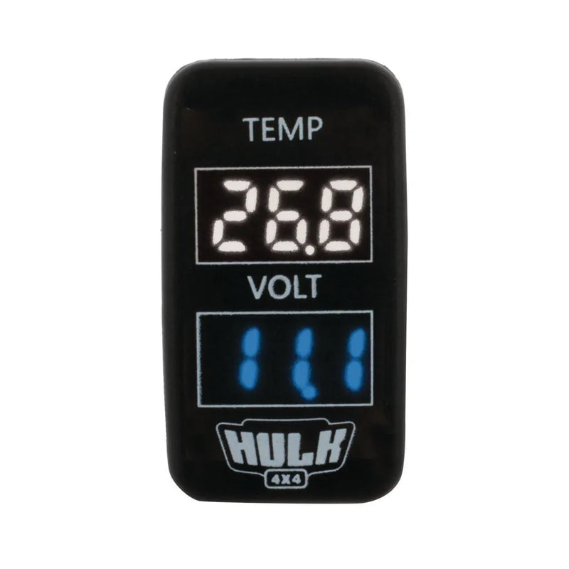 Hulk 4x4 Dual Voltmeter DC & Temperature - White & Blue Led (Early Toyota)