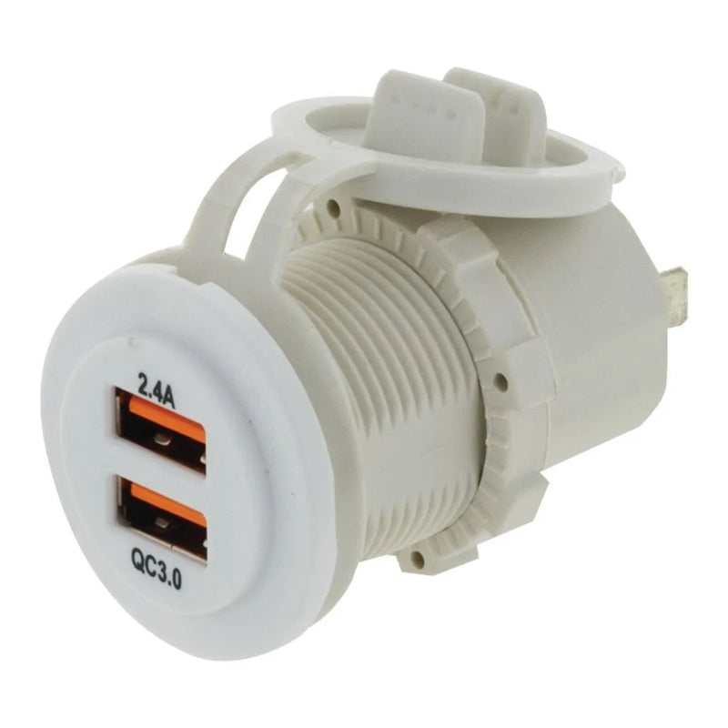 Hulk 4x4 Dual USB White Socket Port 1 2.4A Port 2: Qc3.0 Non Led - White