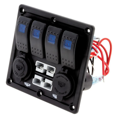 Hulk 4x4 Switch Panel With 50A Plugs ACC Power Socket & USB - 4 Way