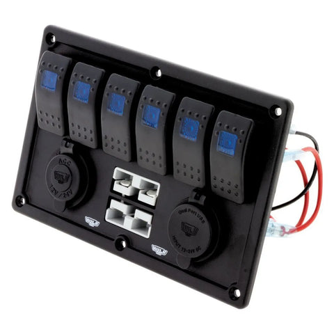 Hulk 4x4 Switch Panel With 50A Plugs ACC Power Socket & USB - 6 Way
