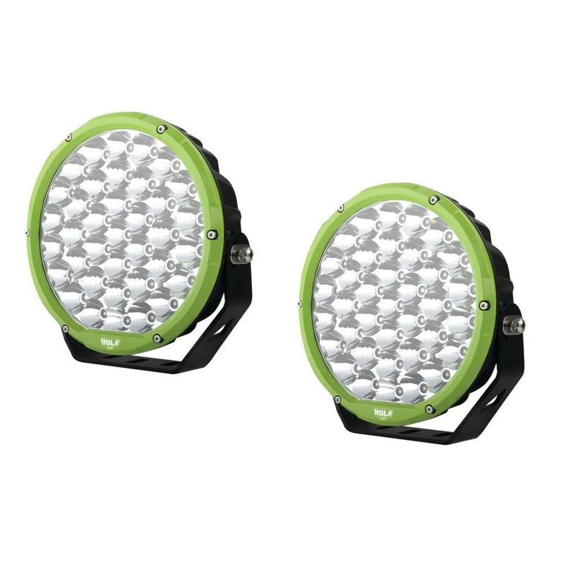 Hulk 4x4 9" Round Led Driving Lamp Pair - Green Bezel