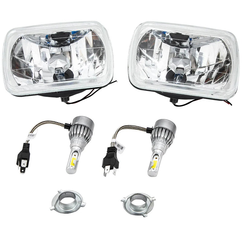 Jeep Wrangler MAXPEEDINGRODS 7x6 Inch Bank 1&2 LED Headlights Conversion Kit Assembly H4