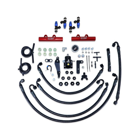 IAG Performance PTFE Fuel System Kit w/ FIC Injectors, Aeromotive FPR, Fuel Rails 2150cc - Red (WRX 08-14/STI 08-21...