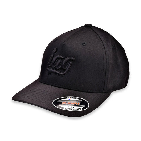 IAG Performance Black Flexfit Cap with Black Script Logo - Small/Medium