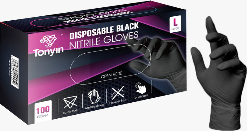 Tonyin Disposable Black Nitrile Gloves ( L Size )