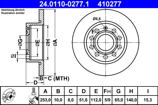 ATE Brake Rotor 253mm Rear 24.0110-0277.1