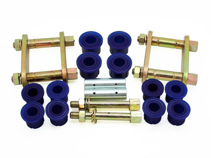 SuperPro Greasable Shackle + Bushing Kit w/Fixed Pins - Rear (Navara NP300) — fits Nissan Navara