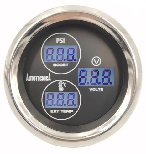Autotecnica LCD 3-in-1 Turbo Boost/EGT/Voltmeter Gauge