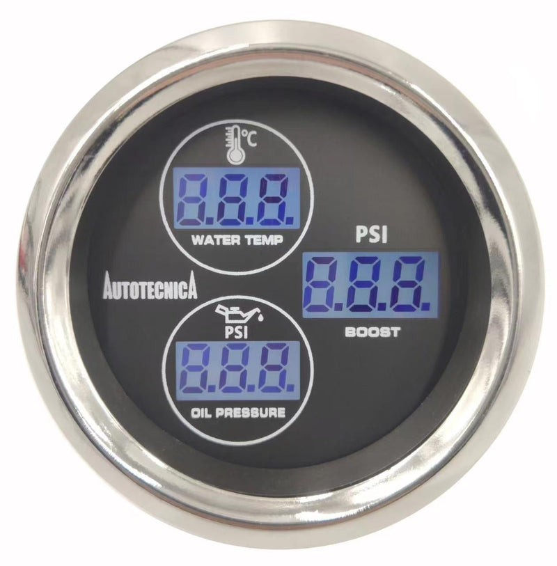 Autotecnica LCD 3-in-1 Turbo Boost/Water Temperature/Oil