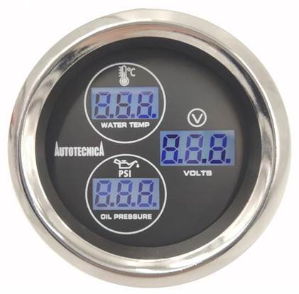 Autotecnica LCD 3-in-1 Voltmeter/Water Temperature/Oil