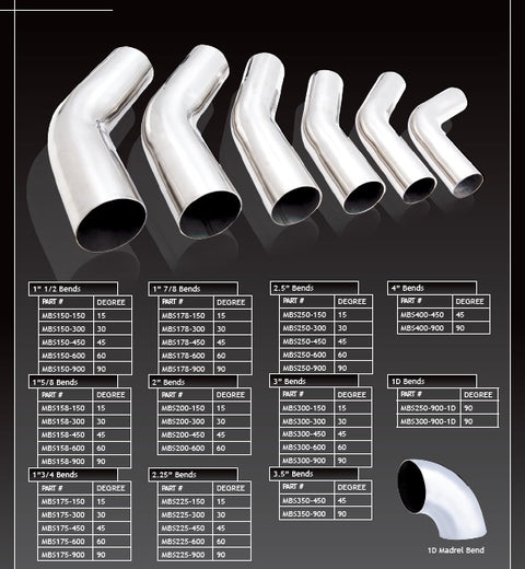 XForce Mandrel Bend - 1 5/8in Bend, 15 Degree, Stainless Steel