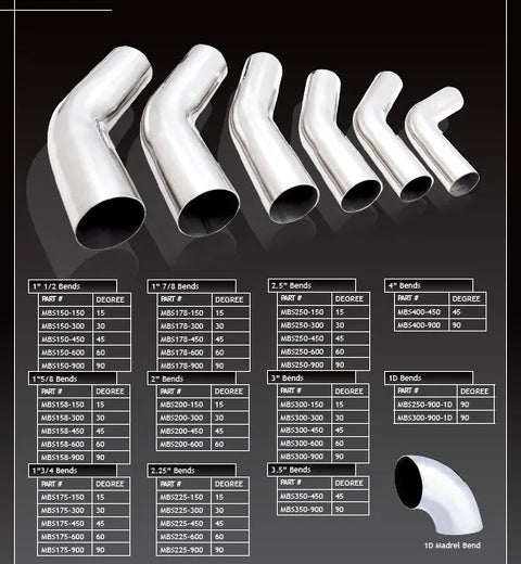 XForce Mandrel Bend - 1 5/8in Bend, 15 Degree, Stainless Steel