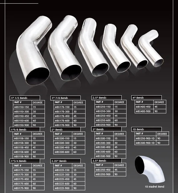 XForce Mandrel Bend - 1 5/8in Bend, 15 Degree, Stainless Steel