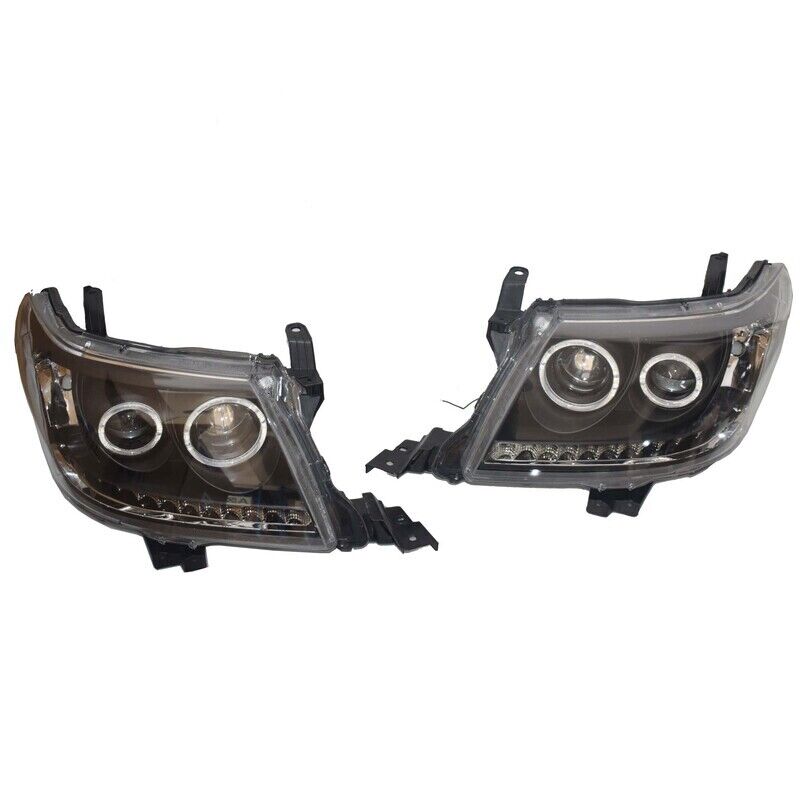 Fit For Toyota Hilux VIGO 2011-2015 Pair Smoke LED Headlights DRL HALO Projector Angel Eyes