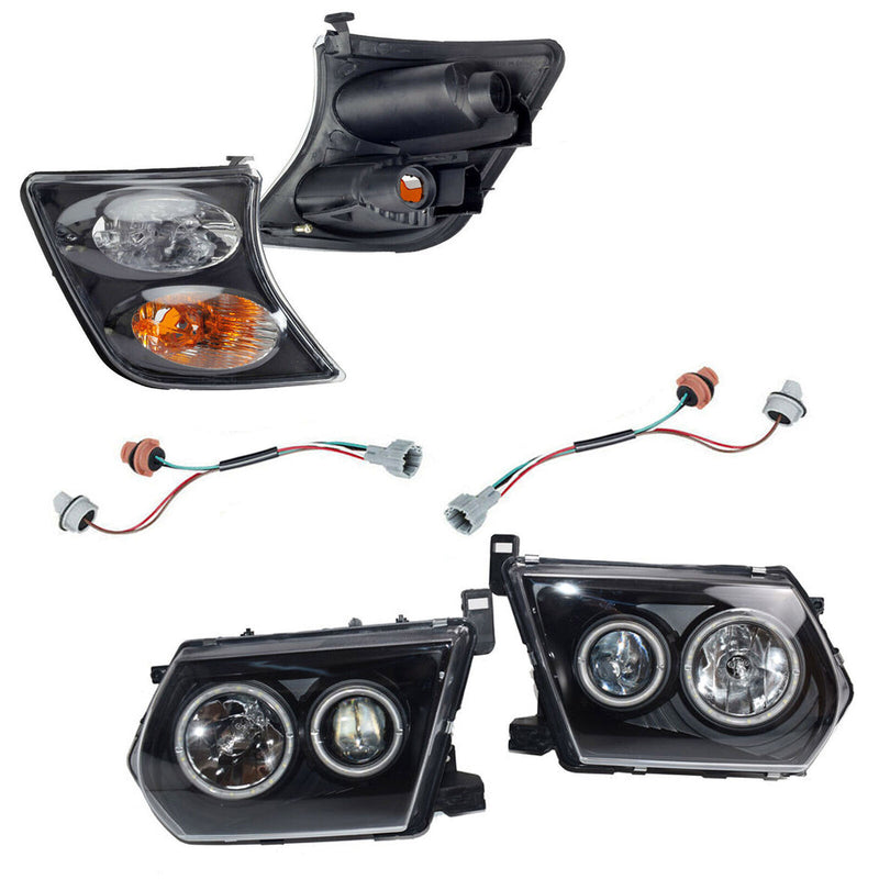 Fit For Nissan Patrol GU 1-3 1997-2007 Pair Head Lights Lamps Black LED AngelEye