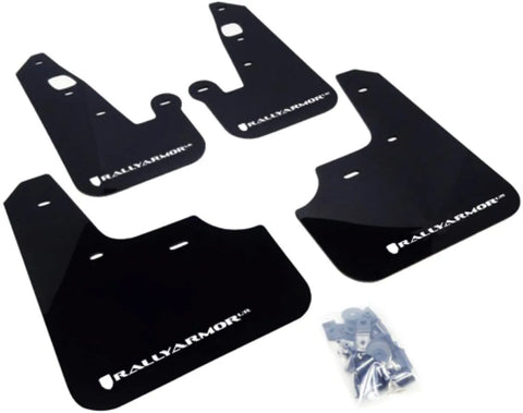 Rally Armor UR Rally Mud Flap (Lancer 07-15) Black/White Logo — fits Mitsubishi Lancer