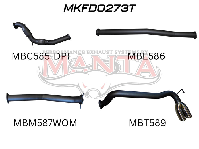 Manta Performance Turbo Back with Cat & without Muffler - Dual Side Tip (Ranger PX2 15-18) — fits Ford Ranger