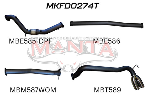 Manta Performance Turbo Back without Cat & Muffler - Dual Side Tips (Ranger PX2 15-18) — fits Ford Ranger