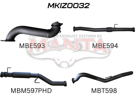 Manta Performance Exhaust Full System without Cat & with Hotdog (D-Max 12+) — fits Isuzu D-Max RC TFS