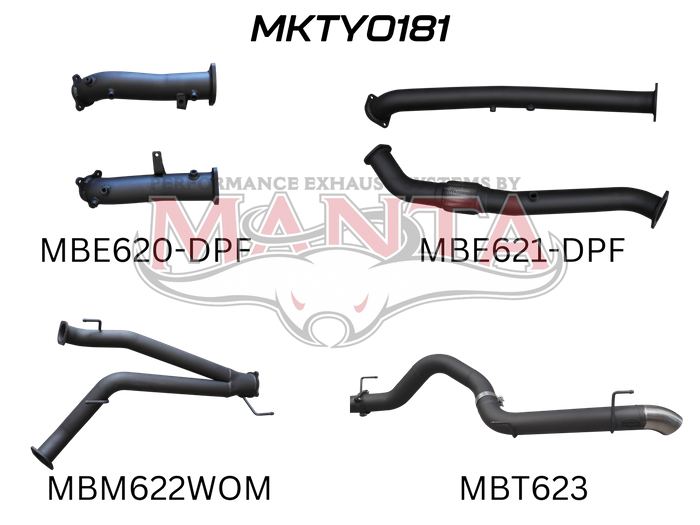Manta Performance Dual 3in Turbo Back Pipe Only System 4in Tailpipe Exit (Landcruiser VDJ200 07+) — fits Toyota Lan...