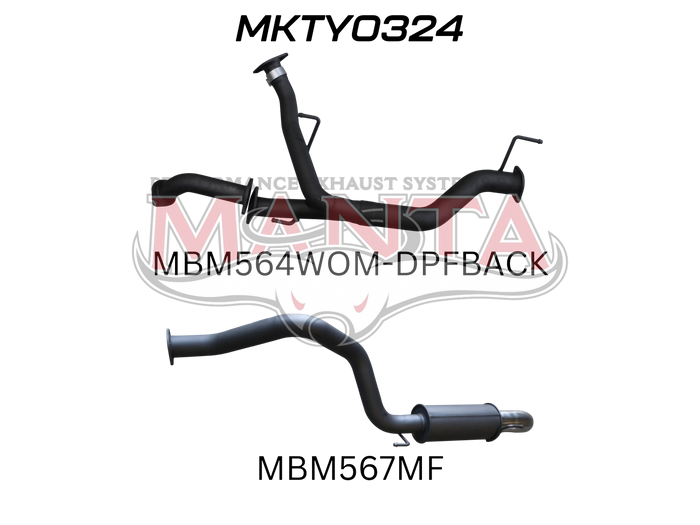 Manta Performance Dual 2.5in into Single 3in DPF Back with Rear Muffler 4in Tip (Landcruiser VDJ200 07+) — fits Toy...