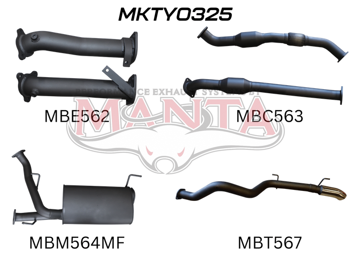 Manta Performance 2.5in with Cat Muffler Center & Rear Tail Pipe incl 4in Dump Tip (Landcruiser VDJ200 07+) — fits...