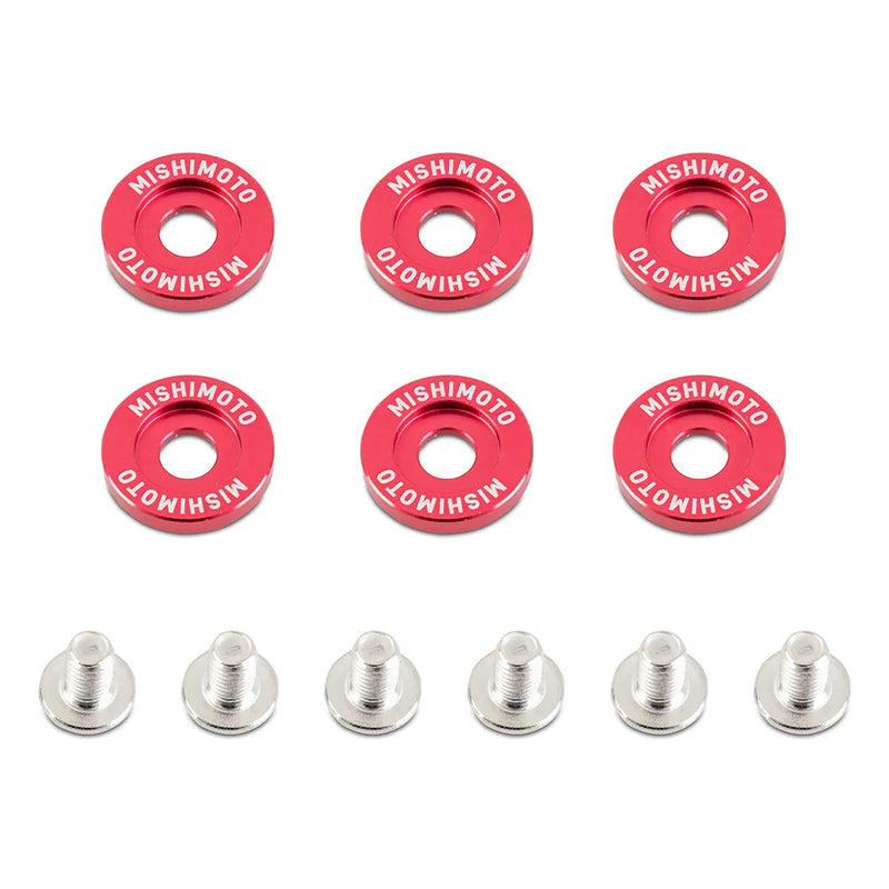 Mishimoto M6 X 1.0 Fender Washer and Bolt Kit, 20mm OD, 6 pcs - Red