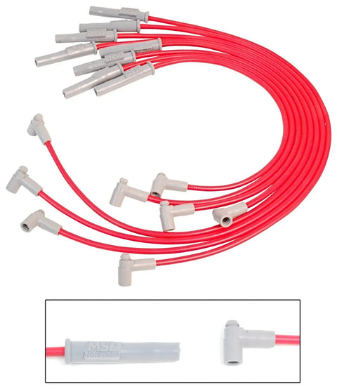 MSD Super Conductor Spark Plug Wire Set, Jeep 4.0L, 6 Cyl., '93-'98 For use ons '93-'98 Jeep 4.0L, 6 Cyclinder engines, Red jacket