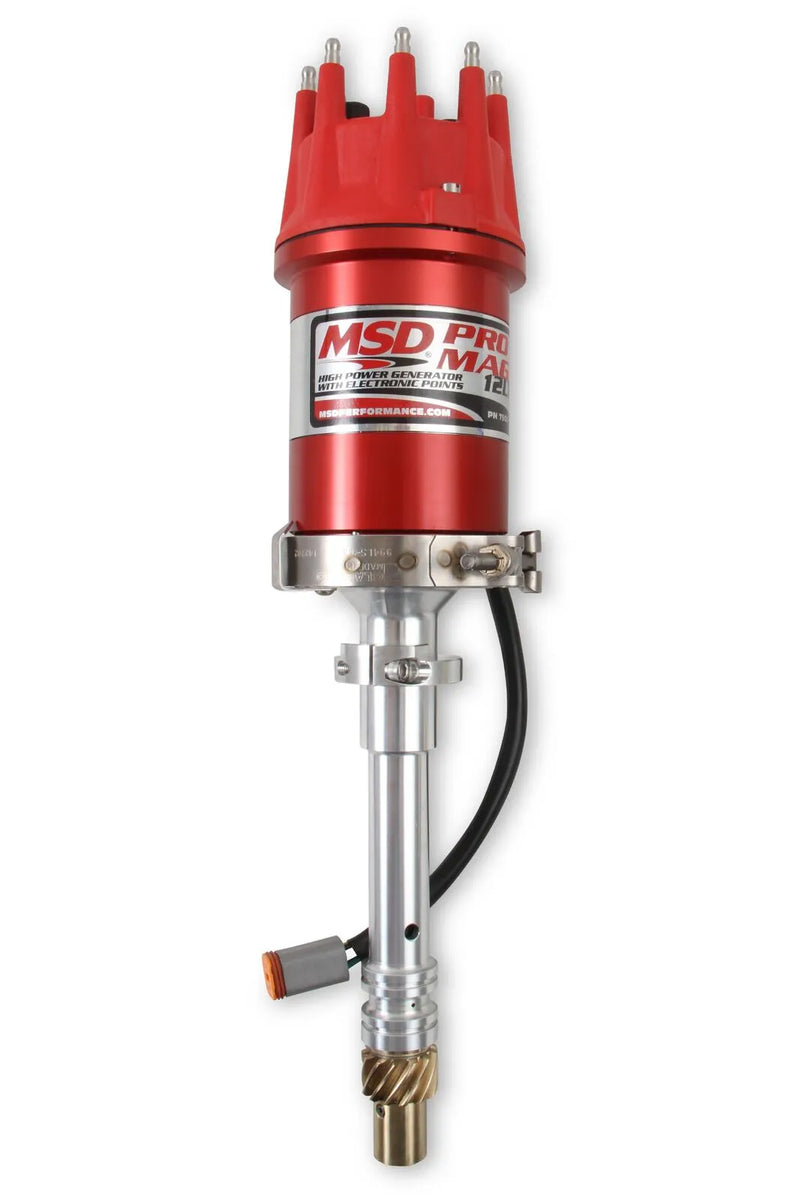 MSD Pro Mag 12LT Generator, Chevy, Red Supplied with a bronze gear, band clamp, cap and rotor.