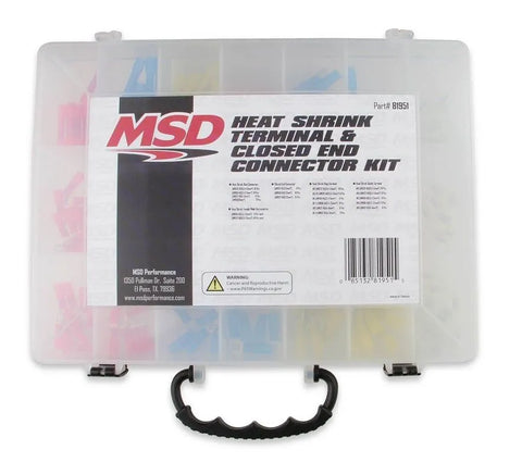 MSD Heat Shrink Terminal Kit 165 Piece Heat Shrink Terminal and Closed End Connector Kit, Spade, Butt, and Ring terminals with 3:1 heat shrink