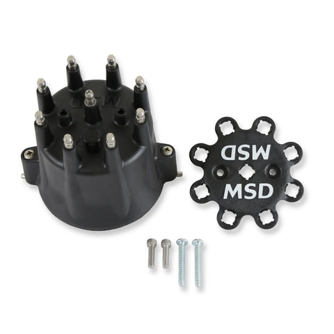 MSD Distributor Cap - V8 - HEI Terminals - Black - Spark Plug Wire Retainer Chevy - Ford - Chrysler Distributors and Original GM Points Distributors