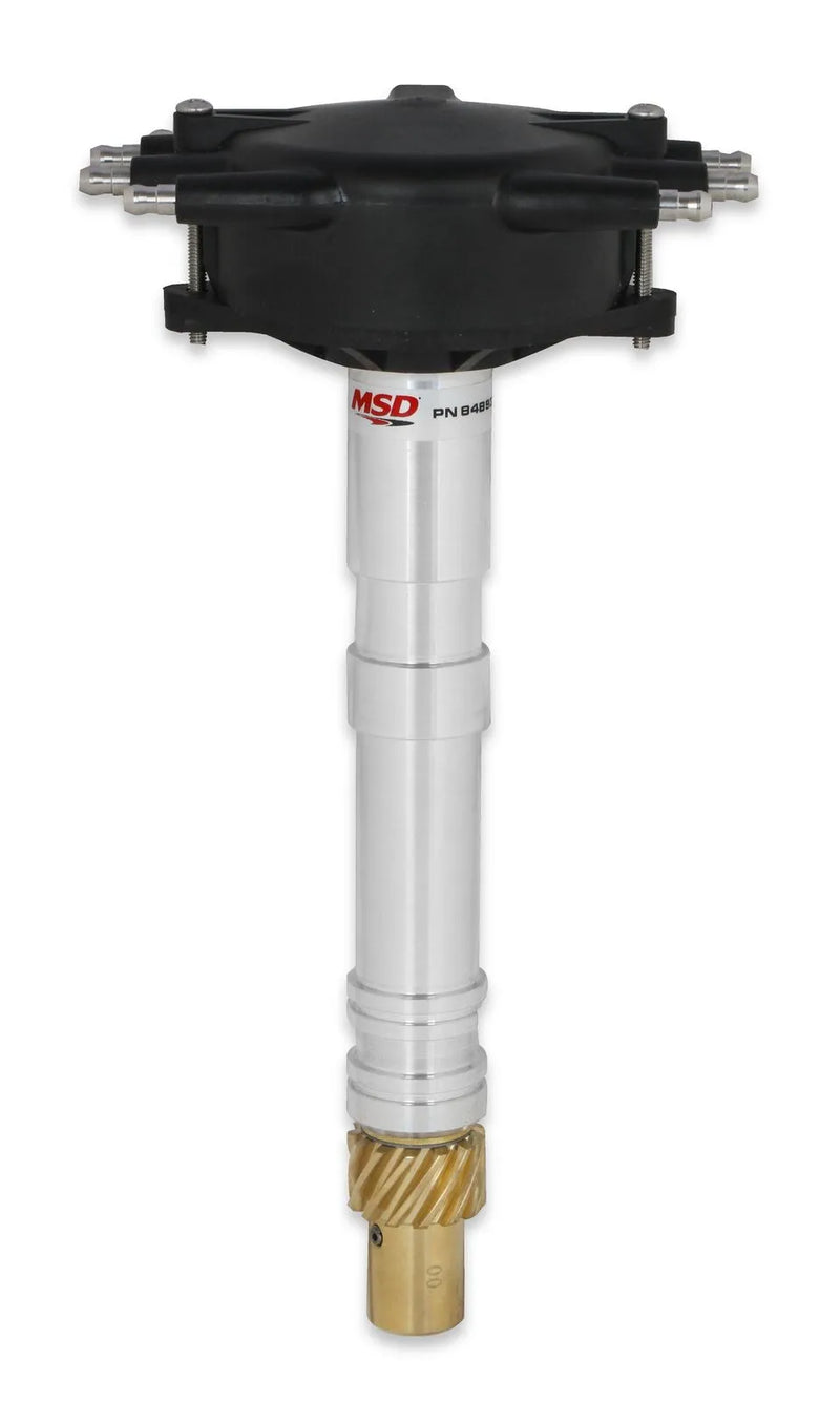 MSD Chevy Crank Trigger Distributor with Black Crab Cap Low-profile, black crab cap racing distributor.