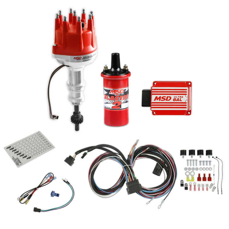 MSD SBF V-8 Pro-Billet Ignition Bundle Contains a Pro-Billet Distributor, Ultra 6AL ignition Box, and a Blaster 2 I...