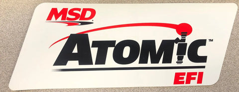 MSD Decal ATOMIC EFI The ATOMIC EFI Logo Decal; Red, Black & White. 9.25" wide x 3.375" high.