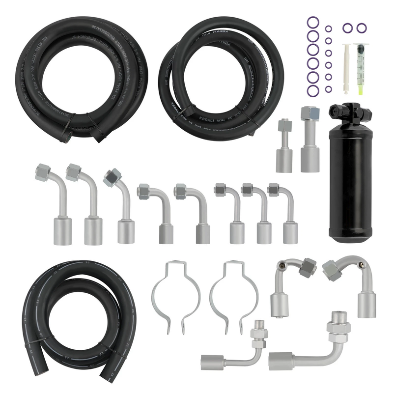 Universal 134a Air Conditioning AC Hose Line Kit w/ Fittings Drier
