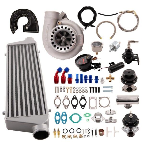 Anti Surge GT3582 Turbo Kit Intercooler + BOV T3 Flange 4 Bolts Oil FLine NEW