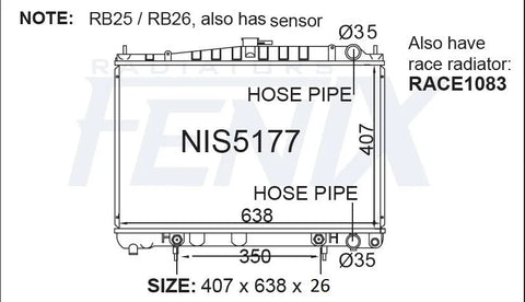 Fenix Radiators Radiator (Skyline R33 R34) — fits Nissan Skyline R34 Gts