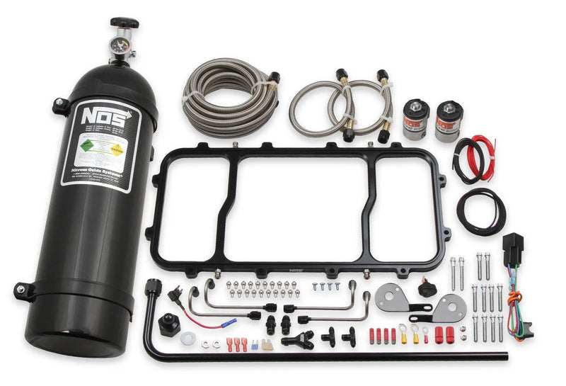 NOS Dry Nitrous Plate System for Holley LS Hi Ram Intake Manifold - Black 1-Piece Black Billet Aluminum Nitrous Plate System with 15 lb Black Bottle