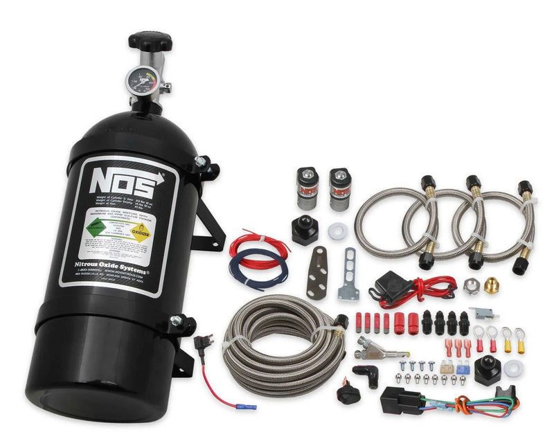 NOS Single Fogger Wet Nitrous System - GM 2006-2017 GM 3.5-3.9L V6 and 4.8L-6.2L V8. Includes 10lb black bottle and Single Fogger Soft Plume Nozzle