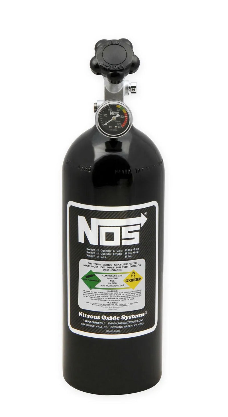 NOS Nitrous Bottle 5 lb Nitrous Bottle w/ Black Finish & Super Hi Flo Valve w/ Gauge