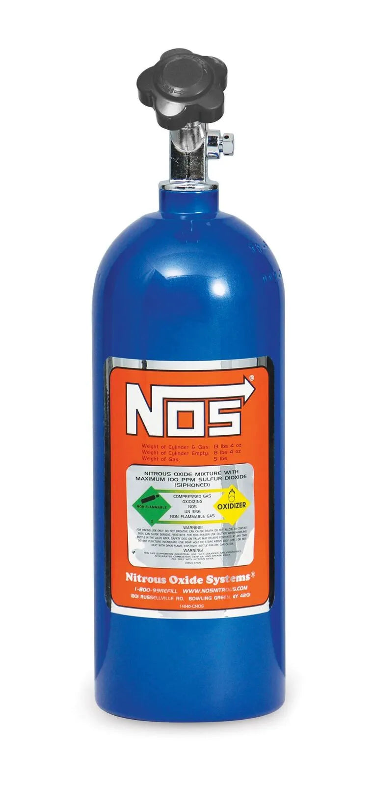 NOS Nitrous Bottle 5 lb Nitrous Bottle w/ Blue Finish & Super Hi Flo Valve