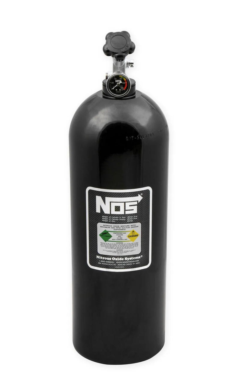 NOS Nitrous Bottle 20 lb Nitrous Bottle w/ Black Finish & Super Hi Flo Valve & Gauge