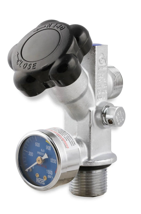NOS Super Hi-Flo Bottle Valve with Blue Face Gauge Hi-Flo Nitrous Valve For bottles 5 lbs. and larger